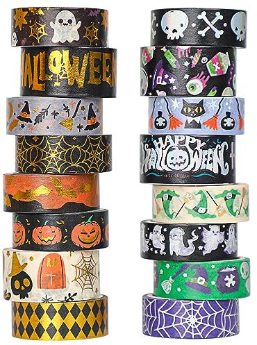 PAIVSUN 16 Rollen Washi Tape Halloween Set, Goldfolie Dekorative Masking Tape Selbstklebendes Klebeband für Halloween Handwerk DIY Scrapbooking Geschenk Dekorationen