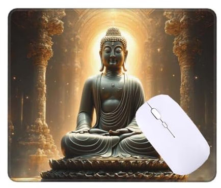 Mousepad Zen Statue Mauspad Kleine 22 x 18 x 0.3 cm, mit Rutschfester Gummiunterseite, Wasserdichtes Mouse Pad, Mini Gaming Mauspad für Damen, Herren, Kabellose Maus Laptop Büro Zuhause T-915
