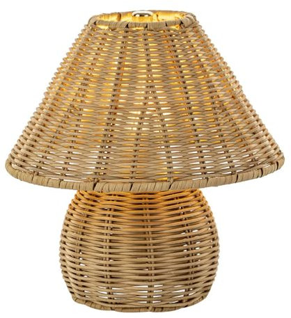 Klobvtt Lampe de Table en Bambou Boho en rotin - Lampe de Table de Chevet en Osier Faite à la Main - Lampes d'appoint Vintage en Forme de Champignon pour Chambre à Coucher, Salon, Bureau, entrée