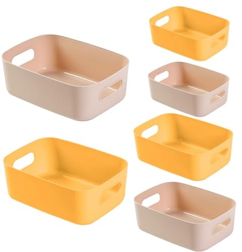 Vivikivi 6 Stück Aufbewahrungsbox Kunststoff, Ordnungsbox 6 Farben 3 Größen | Aufbewahrungsboxen mit Griffen, Aufbewahrungskorb Ordnungsboxen für Regale, Schubladen, Büro, Bad, Spielzeug, Küche
