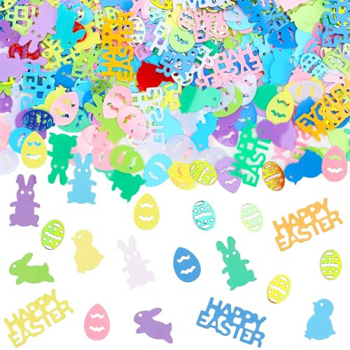MARFOREVER Ostern Konfetti Tischdeko, Glitzer Streudeko Ostern Ostern Dekoration Frohe Ostern Deko Happy Easter Tischdeko mit Hühnern Kaninchen Eiern für DIY Ostern Geschenke Basteln Osterdeko