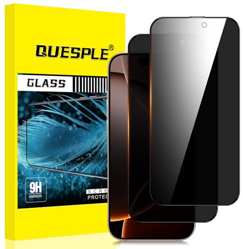 QUESPLE for iPhone 16 Pro Max Privacy Screen Protector [2 Pack], Anti-Spy Full Coverage iPhone 16 Pro Max Tempered Glass Screen Protector Film, Anti-Scratch/High Sensitivity/Case Friendly
