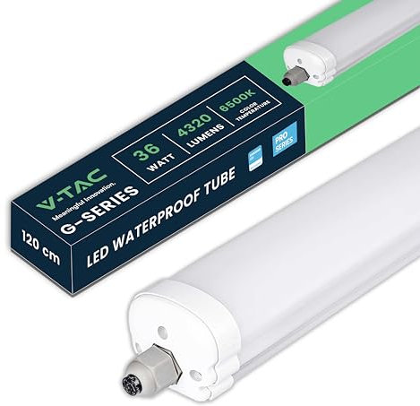 V-TAC Pantalla LED Estanca 120 CM - 36W - Chip Samsung - Lámpara Luminaria Rectangular 4320 Lumen IP65 para Pared, Garaje, Tienda - Tubo LED - Plafón LED Lineal - Luz Blanco Frío 6500K