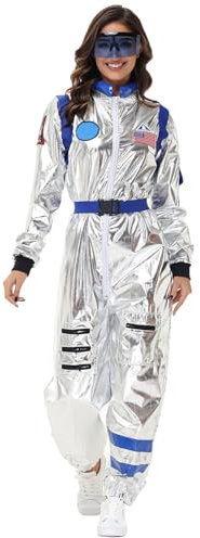 Generisch Astronauten Kostüm Damen Herren Faschingskostüme Astronaut Costume Pilot Weltraum Silber Karneval Erwachsene Space Weltall