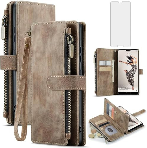 Asuwish Funda para Huawei P20 Pro Funda con lámina protectora de pantalla Tarjetero Plegable Cuero Monedero Soporte Hawaii P 20 20Pro CLT-L29 CLT-L09 Teléfono Móvil Fundas Funda Wallet Cover Phone
