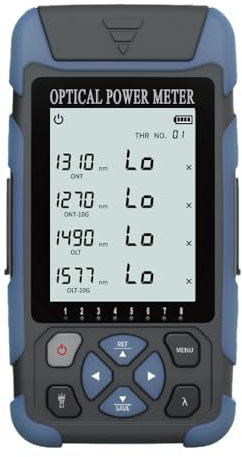 Elfcam® - Optisches Multimeter E-286 für 10G PON GPON/EPON/XGPON Fasernetzwerke mit 1270 nm 1310 nm 1490 nm und 1577 nm, FTTx & OLT Photometer mit VFL, Testbereich: -40 dBm bis +12 dBm
