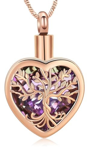 QGJNSGC Tree of Life Urn Necklaces for Ashes Celtic Heart Cremation Jewelry Memorial Keepsake Jewelry w/Funnel Filler Gifts for Women Men (Rose-purple)