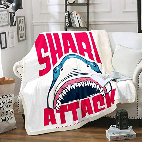 Haifisch-Fleece-Decke, Meeresmotiv, Meerestier, Sherpa-Überwurf, Decke für Couch, Reisen, Sofa, Kingsize, 200,7 x 228,6 cm