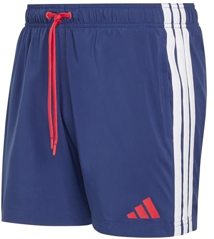 adidas Men's 3 Stripes Swim Shorts 5 INCH, Dark Blue/Pure Ruby, S