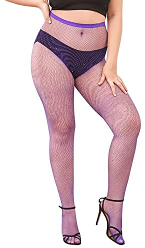 Générique Sotto Chic Donne Plus Size Sexy Breve Strass Stivali Netti Lunghi Calze Alti Stivali Prestazioni Scena Stivali Per Le Donne Frontiera Basso Piatto Dimensione 3, viola., XL