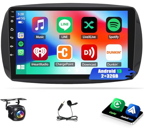 Android 13 Autoradio Für Mercedes Benz Smart Fortwo Forfour 453 2014-2022 Navi mit Carplay Android Auto 9Zoll HD Touch Screen Display Bildschirm 2Din Bluetooth WiFi HiFi FM/RDS +Rückfahrkamera,2+32G
