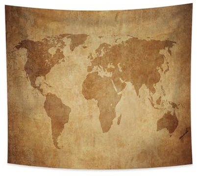YONGFOTO 220x190cm Alte Weltkarte Wandteppich Pergamentstruktur Muster Weltkarte Poster Antik Landkarte Insel Karte Groß Wandbehang Deko Zimmer für Schlafzimmer Büro Wohnheim