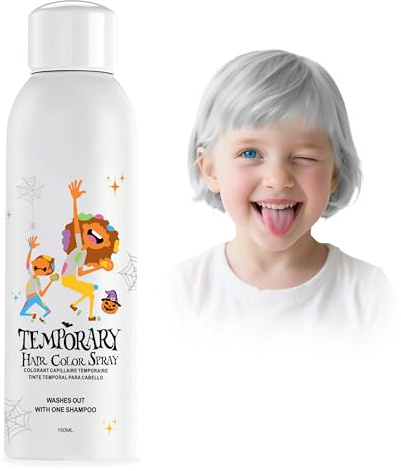 Tinte temporal blanco para el cabello para niños, alternativa de color plateado para niñas, niños, adolescentes, mujeres, desechables, lavables, estilo rápido para fiestas, Navidad, Halloween, 150 ml
