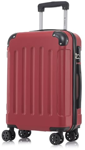 YONSLY Koffer Suitcase M Rot, Trolley Reisekoffer, Rollkoffer Handgepäck, Kabinenkoffer mit 4 Rollen 360°, Hartschalenreisekoffer, Zahlenschloss, Weicher Gummigriff