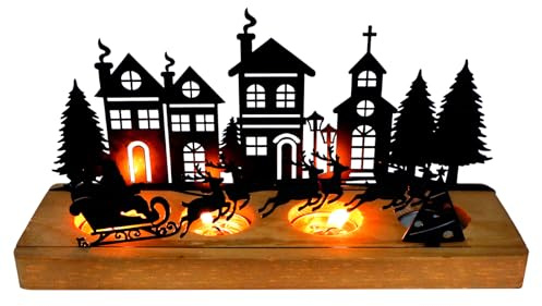 Joxessaien Portacandele dell'Avvento in Legno e Metallo, Portacandele per Tealight, Corona dell'Avvento, Portacandele con Babbo Natale e 6 Renne, Composizione dell'Avvento per Decorazione da Tavolo