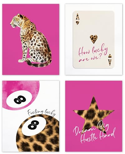 TLESKE Hot Pink Adretter Geparden-Poster, ungerahmt, 20,3 x 25,4 cm, Hot Pink, trendig, Lucky 8 Bälle, Wandkunstdruck, Dekoration für Teenager, Mädchen, Schlafsaal, Schlafzimmer, Retro-Geparden-Druck