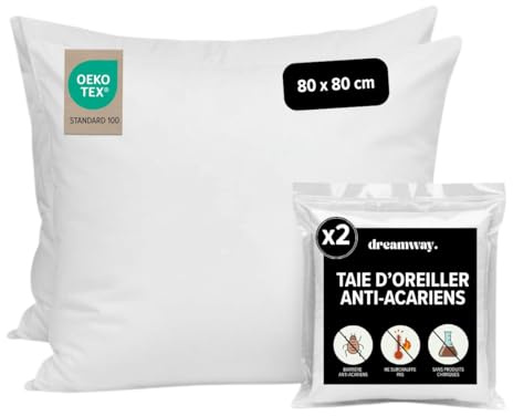 Dreamway – 2er-Set Milbenstopp Kissenbezüge 80x80 cm - Waschbar 95 °C | Anti-Milben Kissenhülle – Allergiker Kissenbezug – Wasserdicht & Atmungsaktiv – Waschbar bis 95°C