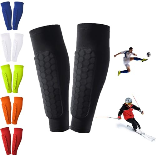 Schienbeinschoner Skifahren,1 Paar Ski Schienbeinschoner,Ski Guards Socks, Stabilität& Atmungsaktiv, Wabenförmiger Aufprallschutz, mit Rutschfesten Silikonstreifen, für Ski, Fußball (Schwarz, M)