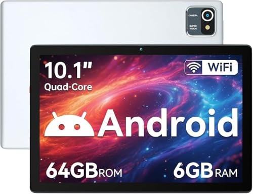 Hakaug Tablet 10 Inch Android OS Quad-Core 6GB RAM 64GB ROM 5000 mAh Battery 1280x800 Touchscreen Tablet-PC (Silver)