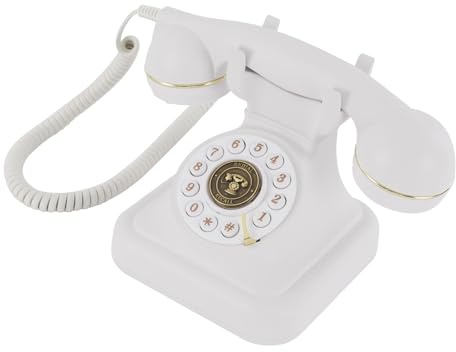 Weißes Vintage-Telefon – Klassisches Retro-Tischtelefon mit Wählscheibe, Moderne Anrufqualität & Elegantem Hörer, Als Dekoration für Wohnzimmer & Büro