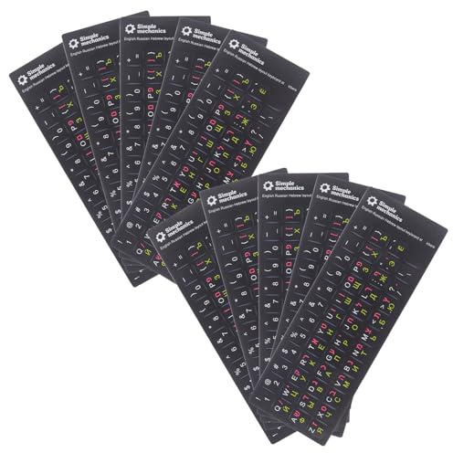 jojofuny 10 Sheets Multi-language Keyboard Stickers for Laptop PC Russian Hebrew English Key Replacement Labels with Matte Black Base for Typing and Language Switching