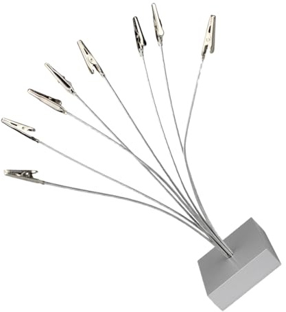 Postkartenhalter mit Acht Clips aus Metall und Kunststoff Silber | Mehrfachhalter mit Standfuß, für Papier und Karten, Büro und Innenbereich, Stabile Klemme, Haushalt