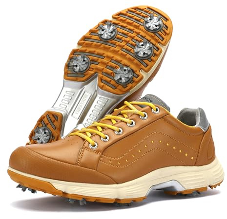 Wizeny Scarpe da Golf Impermeabili Chiodi Uomo Scarpes da Golfs Professionali Antiscivolo Traspiranti Taglia Grande,Giallo,39 EU
