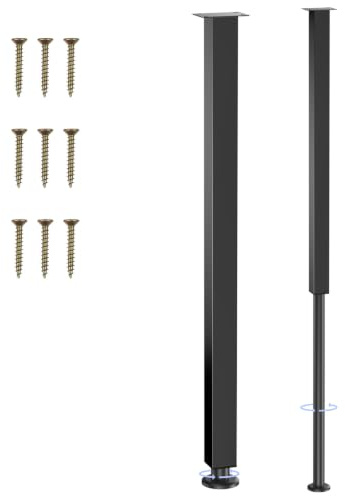 Luabue 2 Pièces Pieds de Meubles Réglables 71-110cm Carré Pieds Réglables | Noir Métal Pieds Meubles DIY pour Armoires Tables Canapés Lit Commodes Inclus Vis