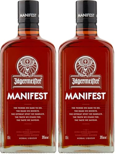 Jägermeister MANIFEST Herbal Liqueur | 50cl | 38% ABV | Luxury German Liqueur | Spirits | Best Served Neat Over Ice (Pack of 2)