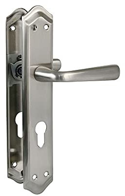 Amig - Set di 2 maniglie a piastra con Bocallave da 85 mm | Ottone | Cromato opaco | Maniglie per porte interne di passaggio e ingresso | 256 x 48 mm | Quadretto 8 mm | Viti incluse