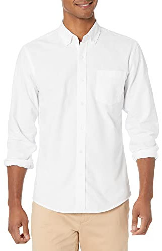 Amazon Essentials Men's Slim-Fit Long-Sleeve Pocket Oxford Shirt, White, S
