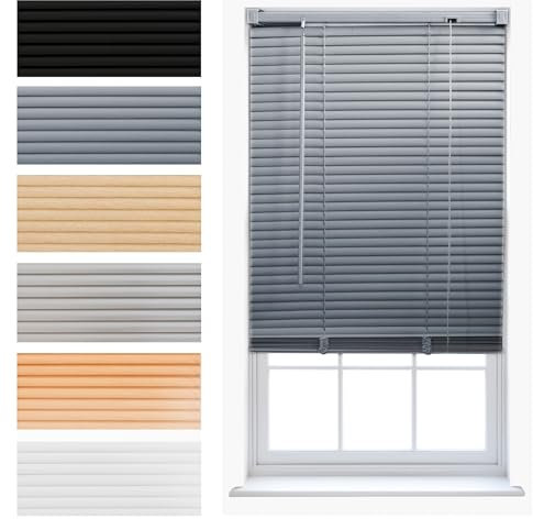 FURNISHED Persianas venecianas de PVC para ventana hechas a medida para oficina en casa, color gris, 90 x 210 cm (ancho x alto) cm