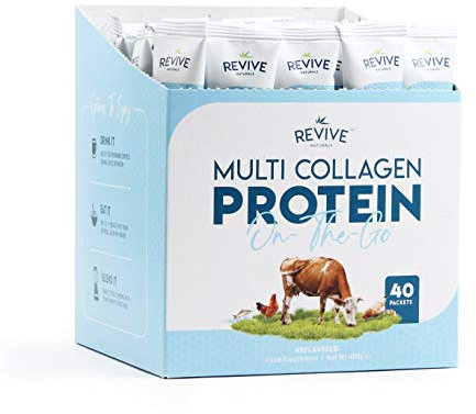 Multi Collagen Protein Powder Packets - Types I, II, III, V & X - Hydrolyzed Grass Fed Bovine, Wild Caught Fish, & Free-Range Chicken & Eggshell Collagen (10g Each, 40 Packets) by Revive Naturals