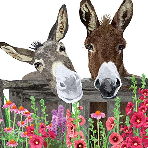 20 Servietten Zwei neugierige Esel | Tiere | Blumen | Frühling | Sommer 33x33cm