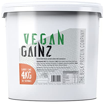 Vegan Gainz 4kg - Plant Based Protein Powder - Weight Gainer- 32 Servings & 30g Protein Per Serving - The Bulk Protein Company (Carrot Cake)