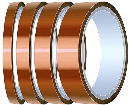 Youmile 4 Rollen Hochtemperatur Klebeband Hitzebeständiges Polyimid-Klebeband 4 Größe 1/8, 1/4, 1/2, 1 x 33m (108ft) Thermoklebeband Hochtemperatur Klebeband zum Abdecken, Löten, Wärmeübertragung