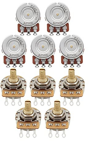 FLEOR Short Brass Shaft Control Pots A250K Audio Taper Potentiometer 24 Spline Split Shaft D3/8 für E-Gitarren Control Volume Tone, Packung mit 10