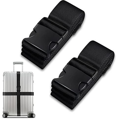 Luggage Suitcase Straps Set, Travel Accessories Thickened Luggage Belt with Quick Release Buckle, Adjustable Black Travel Luggage Straps for Suitcase Baggage (Black, 2 PCS Set)