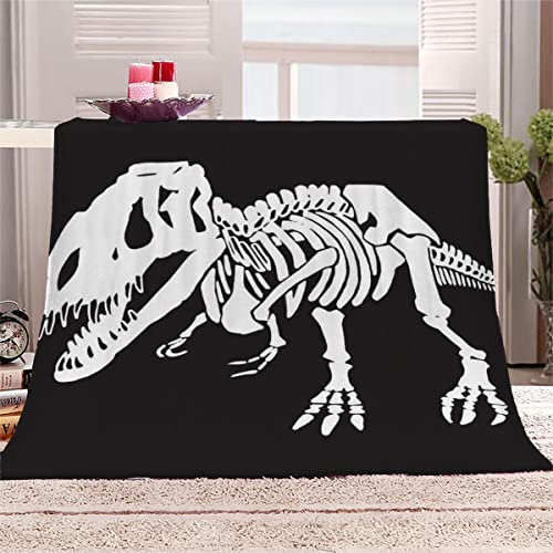 Aolity Babydecke 70x100 cm Dinosaurier Schwarz-weißes Skelett Tier Kuscheldecke Baby Personalisiert Flauschig Decke Flanell Flauschige Decke Kuschelige Wohndecke Sofadecke Reisedecke