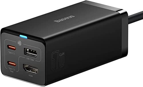 Cargador USB-C para Steam Deck, Baseus 67W Estación de Carga USB C GaN5 con 2 Puertos USB-C,1 Puerto HDMI, 1 Puerto USB, Cargador Rápido para Steam Deck/Nintendo Switch, Mac-Book, Samsung Galaxy