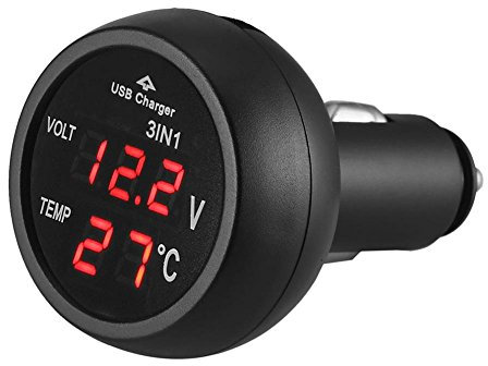 LED Digital Auto Zigarettenanzünder Voltmeter Thermometer für 12V/24V Voltmeter