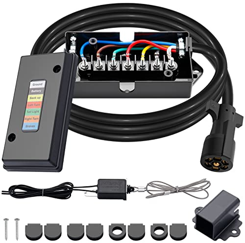 CheeMuii 7 Way Trailer Cord and 7 Gang Junction Box Kit with 12V Breakaway Switch and Plug Holder Heavy Duty 8 FT Trailer Wiring Harness Kit for Trailers RVs Campers