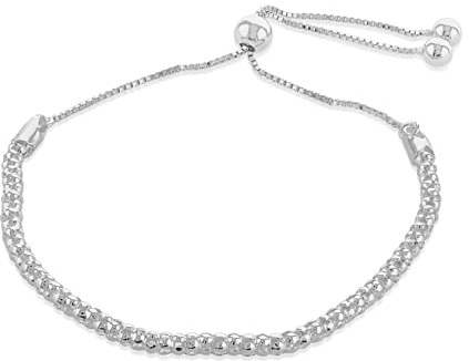 Tuscany Silver Damen-Armband aus Sterlingsilber, Popcorn, mit verstellbarem Schieber, 14 cm-28 cm/5,5-11