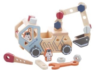 EverEarth Mars Expedition Fahrzeug zum Bauen und Basteln aus Holz - Mars Rover mit beweglichem Schaufelarm in Pastell mit Astronauten und Werkzeug zum Aufbauen und Schrauben - Galaxy Truck EE33797