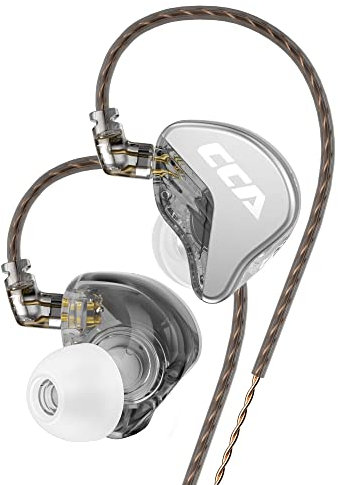 CCA CRA In Ear Monitor Diaframma da 10 mm con cavo staccabile a 2 pin, suono chiaro e bassi profondi Auricolari cablati IEM con jack da 3,5 mm (argento, senza microfono)