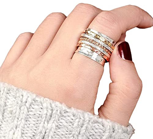 Boho-Magic Spinner Ring für Damen Ringband zur Linderung von Angstzuständen Spinners Ringe Geburtstagsgeschenke für Frauen, silberne Anti-Angst-Ringe für Frauen