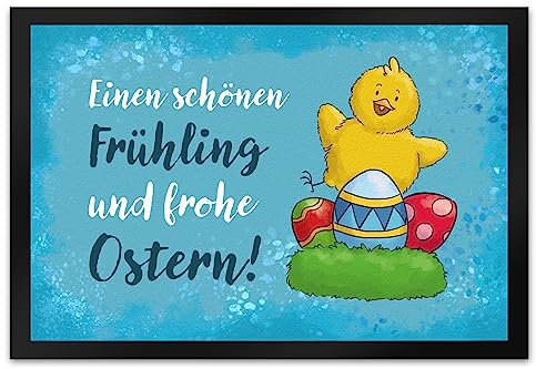 speecheese Schönen Frühling und Frohe Ostern Fußmatte XL in 40x60 cm mit Spruch und Küken als Dekoration zur Frühlings- und Osterzeit für Leute, die Sich auf Bunte Eier und den Osterhasen