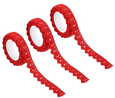 PATIKIL 0,6 Large 2 Yards Auto-Adhésif Dentelle Ruban Dentelle Ruban, 3 Paquet Coton Dentelle Autocollants Masquage Décoratif pour Artisanat Album DIY Carte Fabrication, Rouge