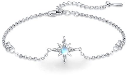 Stern Armband 925 Sterling Silber Mondstein Armband Einstellbar Armband Stern Verstellbares Armbänder Mondstein Geschenk für Frauen Mädchen