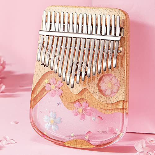 BOTOWI 21 Key Daumenklavier Crystal Kalimba, Transparentes Acryl C-Ton mit Eva-Tasche, 17 Tasten Fingerklavier Musical Geschenk, Aufkleber, Stimmhammer, Reinigungstuch,17keys Sakura